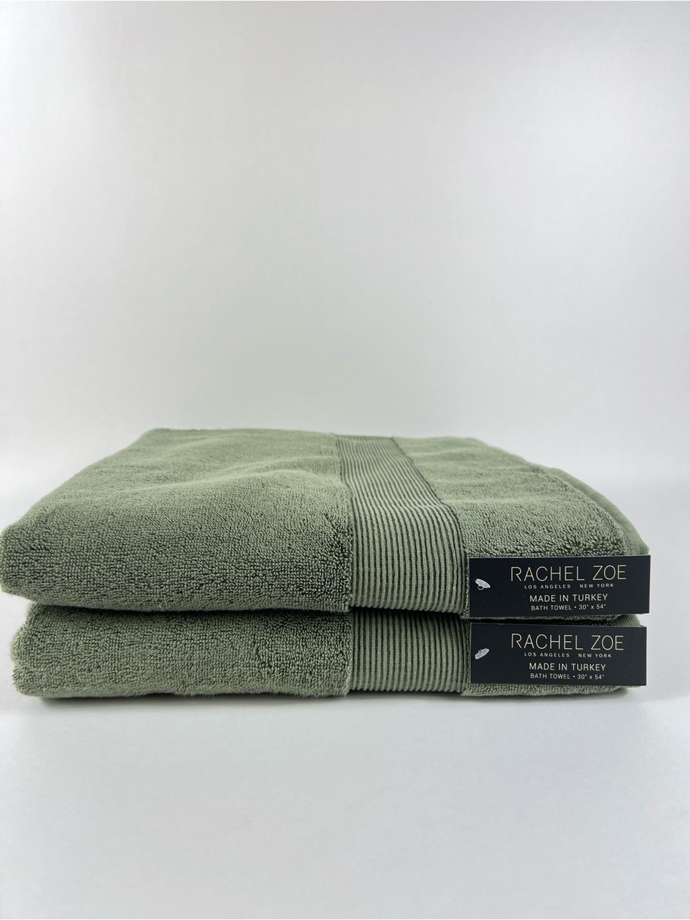 Rachel Zoe Bath Towel Set Dark Green Plush !00% Cotton Made in Turkey 2 Pc NEW